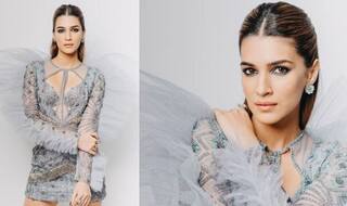 Kriti Sanon Turns up The Heat in Shimmery Grey Ruffled Falguni Shane Peacock Bodycon Dress
