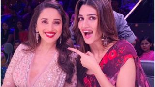 Kriti Sanon Lives Her 'Fan Girl Moment' With Madhuri Dixit as They Blow Kisses And 'Shoot' Together at Fans