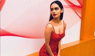 Miss World 2017 Manushi Chhillar Looks Fiery in Orange Beaded Gown And Bold Red Lips