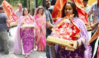 Arpita Khan Sharma Wears a Stunning Purple Sabyasachi Suit While Bringing Bappa Home on Ganesh Chaturthi - Pics