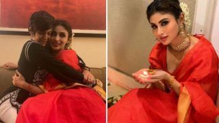Mouni Roy Dolls up in Simple Red Cotton Saree For Diwali, Celebrates Festival With Mandira Bedi