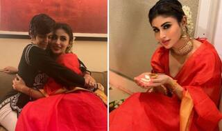 Mouni Roy Dolls up in Simple Red Cotton Saree For Diwali, Celebrates Festival With Mandira Bedi
