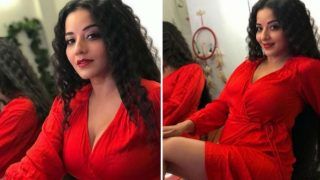 Bhojpuri Sizzler Monalisa's Red Hot Look in Sexy Dress And Sultry Pose is Raising The Hotness Bar