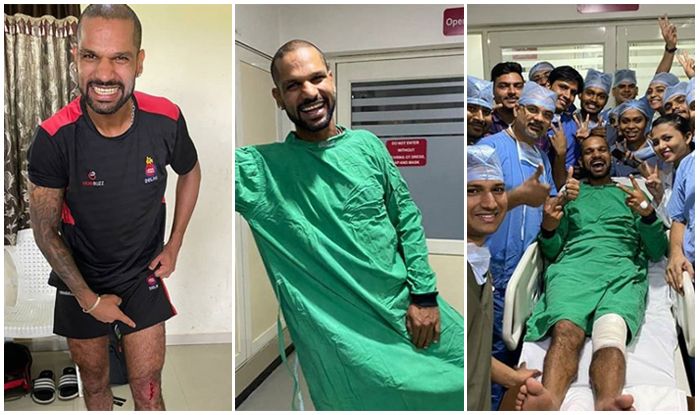 Image result for shikhar dhawan injured knee