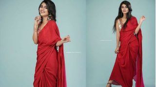 Priya Prakash Varrier Rocks a Chic Ethnic Look in a Hot Red Saree- See Pics