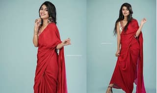 Priya Prakash Varrier Rocks a Chic Ethnic Look in a Hot Red Saree- See Pics