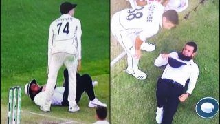 Australia vs new zealand 1st test aleem dar down after being tackled by mitchell santner 3877939