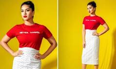 Sunny Leone Makes Fashion Statement With Red Tee And White Lace Skirt at Ragini MMS 2 Returns Promotions