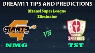 NMG vs TST Dream11 Team Prediction Mzansi Super League: Captain And Vice-Captain, Fantasy Cricket Tips Nelson Mandela Bay Giants vs Tshwane Spartans Eliminator at Venue: St George’s Park, Port Elizabeth 9:00 PM IST