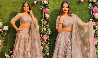 Monalisa Looks Breathtaking in Embroidered Purple Lehenga And Perfect Makeup at Riya Rajpoot's Wedding