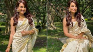 Naagin Fame Surbhi Jyoti Wears Kanjivaram Golden-white Saree at Friend's Wedding, Fans Call Her 'Golden Girl'