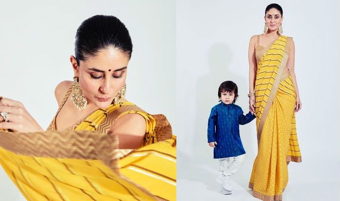 Kareena Kapoor Khan Looks Vivacious In Yellow Saree With Taimur By