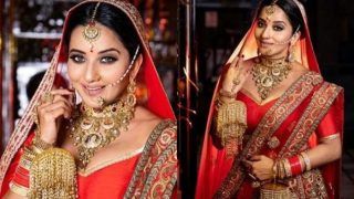 Bhojpuri Bombshell Monalisa Looks Smouldering Hot in Red Bridal Wear, Pictures go Viral