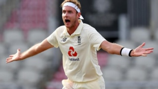 Stuart broad reacts after father and match referee chris broad fined him for code of conduct breach 4109480