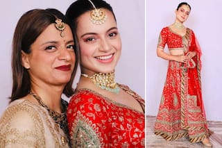 Kangana Looks Like a Bride Herself at Family Function in a Red Lehenga by Ritu Kumar