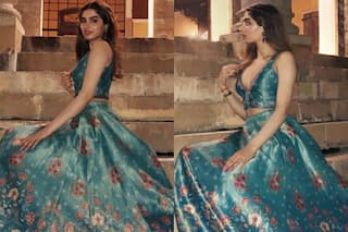 Khushi Kapoor Is A Head Turner In A Peacock Blue And Green Hue Lehenga By Anita Dongre Worth Rs 35K