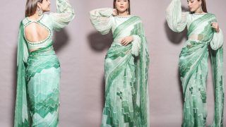 Hina Khan Celebrates Diwali In A Gorgeous Green Embroidered Saree By Pallavi Jaipur Worth 37K