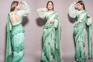 Hina Khan Celebrates Diwali In A Gorgeous Green Embroidered Saree By Pallavi Jaipur Worth 37K