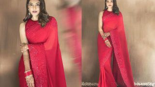 Kajal Aggarwal Wears The Most Delicate Red Saree by Manish Malhotra For Her First Karwa Chauth - Yay or Nay?