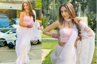 Naagin 5 Surbhi Chandna Raises Hotness Quotient in Her Ravishing Pink Saree Look