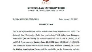 NLU Delhi Reschedules AILET 2021 Exam, To be held on 20th June Now, CHECK All Important Details Here