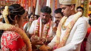 DK Shivakumar's Daughter Aishwarya Ties The Knot With Late CCD Founder's Son Amartya Hegde | See Pictures