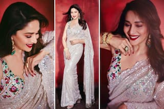 Madhuri Dixit Sparkles in an Ivory Sequin Tulle Saree For Bigg Boss 14 Grand Finale