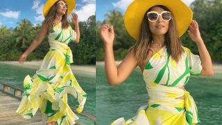 Hina Khan Looks Like A Tropical Queen in Rs 57K Asymmetric Crop Top And Skirt