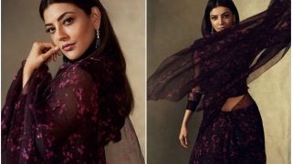 Kajal Aggarwal’s Rs 22,500 Wine Coloured Organza Saree Deserves a Place in Your Closet