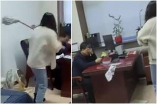 Woman Beats Boss With Mop After He Sent Her Lewd Texts, Hailed As a Hero on Social Media | Watch