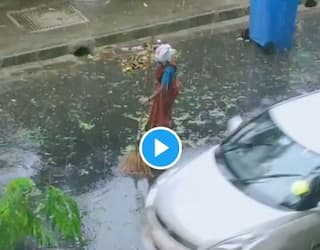 Woman BMC Worker Sweeps Roads Amid Heavy Mumbai Rain, Twitter Salutes Her Dedication | Watch