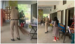 मिसाल: कोविड टीकाकरण केंद्र में दिखी गंदगी तो झाड़ू लेकर सफाई में जुट गए कांस्टेबल विनोद