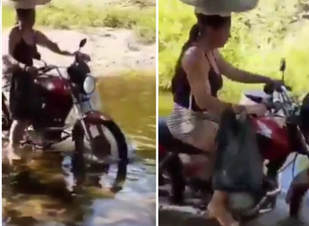 Viral Video: Woman Rides Bike on Water With Utensils on Her Head, People Stunned By Her Talent | Watch