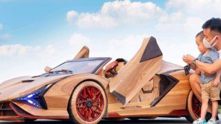 Father Of The Year: Man Makes Miniature Electric Lamborghini For His Son Using Wood | See Cool Pics