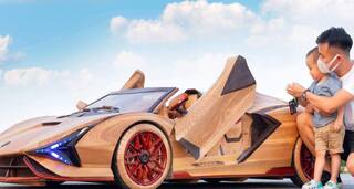 Father Of The Year: Man Makes Miniature Electric Lamborghini For His Son Using Wood | See Cool Pics