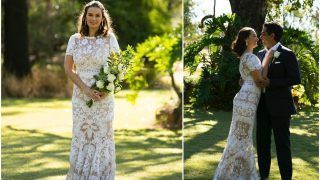 Evelyn Sharma Walks Down The Aisle in Rs 1 Lakh Sheer Bridal Gown With Mesh Panel | See Pics