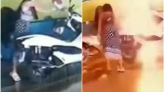 Fiery Revenge: Woman Sets Ex-Boyfriend's Rs 23 Lakh Bike on Fire After His Refusal To Get Back Together | Watch