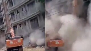 Watch Video: Illegal Building Falls on Worker During Demolition in Uttar Pradesh