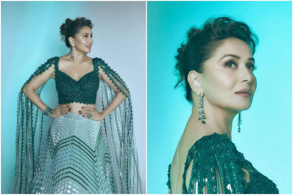 I Want To See Xxx Photo Of Video Madhuri Dixit - Madhuri Dixit is Splendid in Amit Aggarwal's Emerald Green Fusion Lehenga  Worth Rs 1,95,000