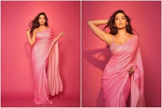 Nora Fatehi Raises Oomph Factor in Pink Sequin Saree Paired With Bright Studded Bralette
