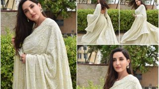Bhuj Actor Nora Fatehi Looks Regal in Sage-Green Anarkali Worth Rs 1,25,000 - Yay or Nay?
