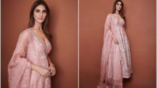Vaani Kapoor Channels Ethnic Vibes in Blush Pink Suit by Anita Dongre’s Worth Rs 1. 7 Lakh