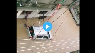 Viral Video: Car Tied With Ropes In Flood-hit Siricilla to Prevent From Being Washed Away | WATCH