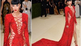 After Going Almost Nude, Megan Fox Sparkles at Met Gala 2021 in a Red Hot Gown With Thigh-High Slit | See Pics