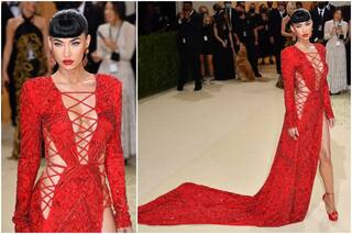 After Going Almost Nude, Megan Fox Sparkles at Met Gala 2021 in a Red Hot Gown With Thigh-High Slit | See Pics
