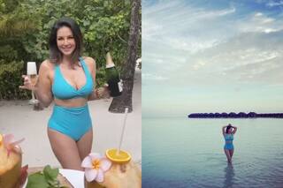 Sunny Leone Takes a Dip Into The Blue In Hot Deep-Neckline Bikini As She Vacays In Maldives | See Bold Pics