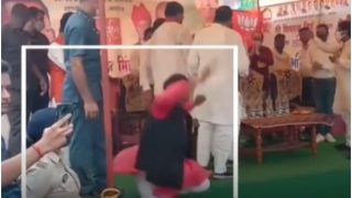 Viral Video: BJP Leader Jagdish Jaiswal Falls From Stage While Cheering For Shivraj Singh Chouhan | Watch