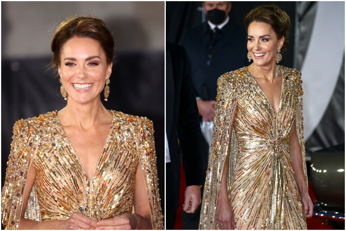 kate middleton gold dress symbolism Wears The Sparkliest Gown in The History of Royal Fashion as She Attends World Premiere of No Time To Die in London Collection:Azure