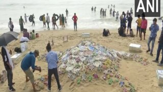 Artist Installs 15-Feet Olive Ridley Turtle Artwork at Puri Beach to Raise Awareness About Plastic Pollution | See Pics