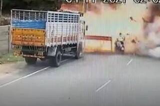 Video: Father, Son Dead on Spot as Firecracker-laden Scooter Bursts Into Flames in Puducherry